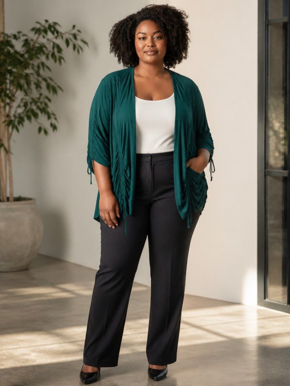 Market & Spruce Plus Size Green Ruched Rayon Cardigan Size 2X